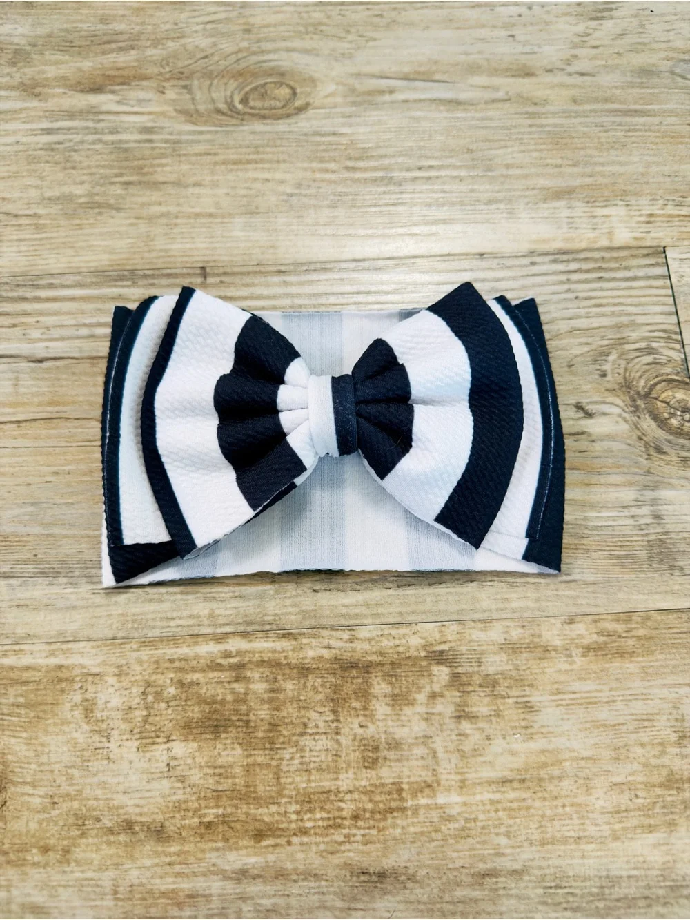 Big Bow Headband Baby Girl 0-3M Black White Striped Bullet Fabric